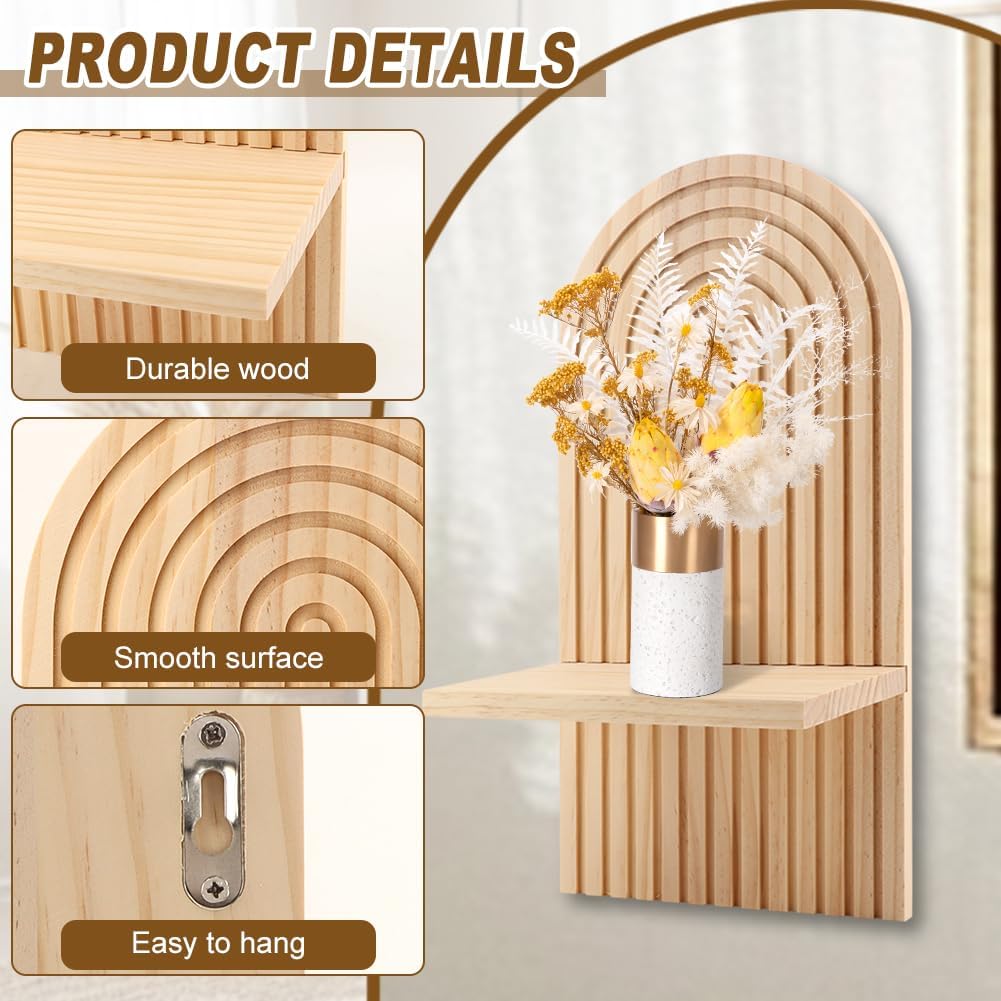 Modern Arched Wooden Hanging Shelves Rainbow Wall Candle Holder Bohemian Floating / Wood / Set of 2