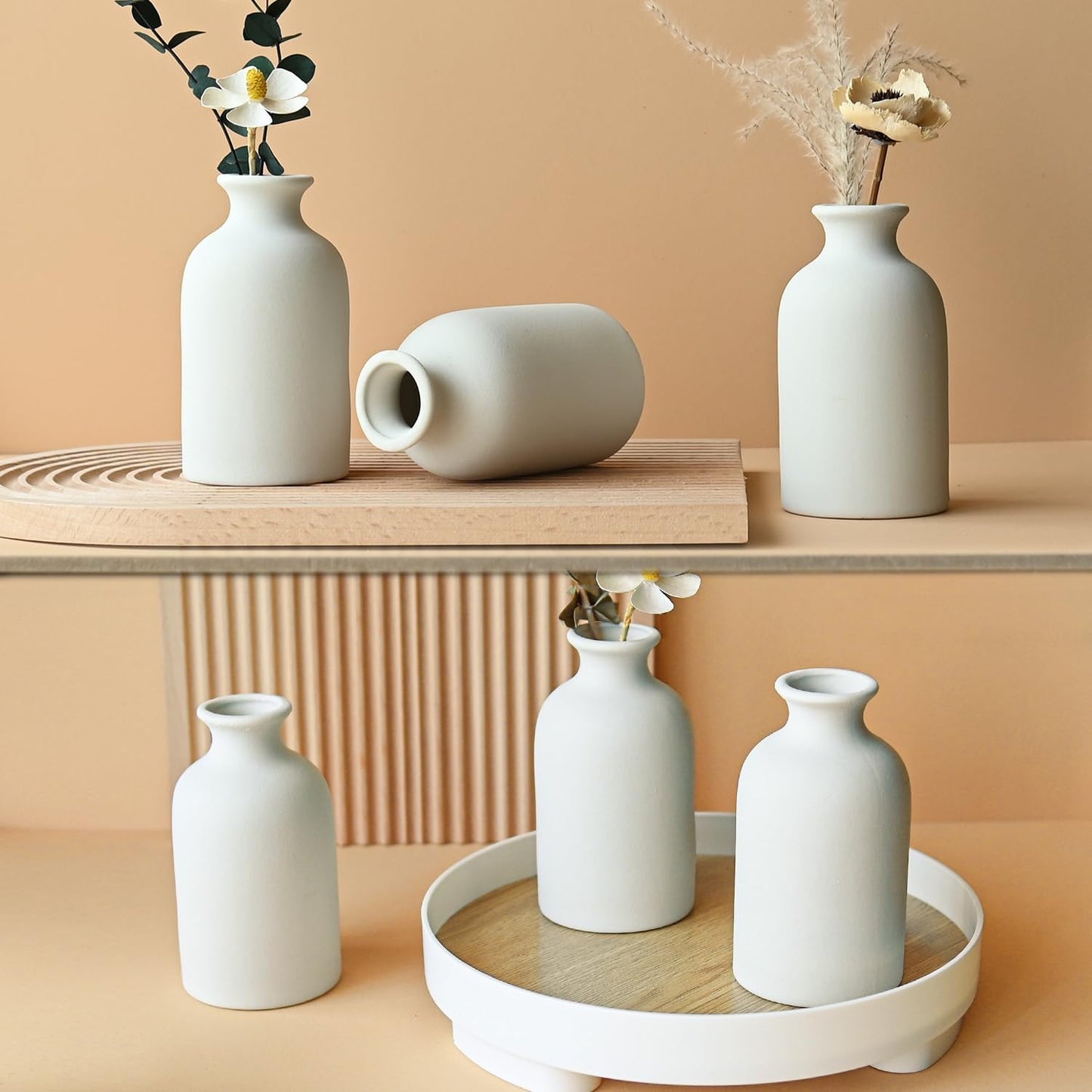 Modern White Small Ceramic Vase / White - Style 4 / Set of 12