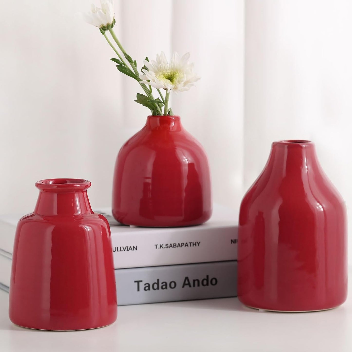 Red Small Vase for Modern Home Decor / 3 Vase Set- Red / Set of 3