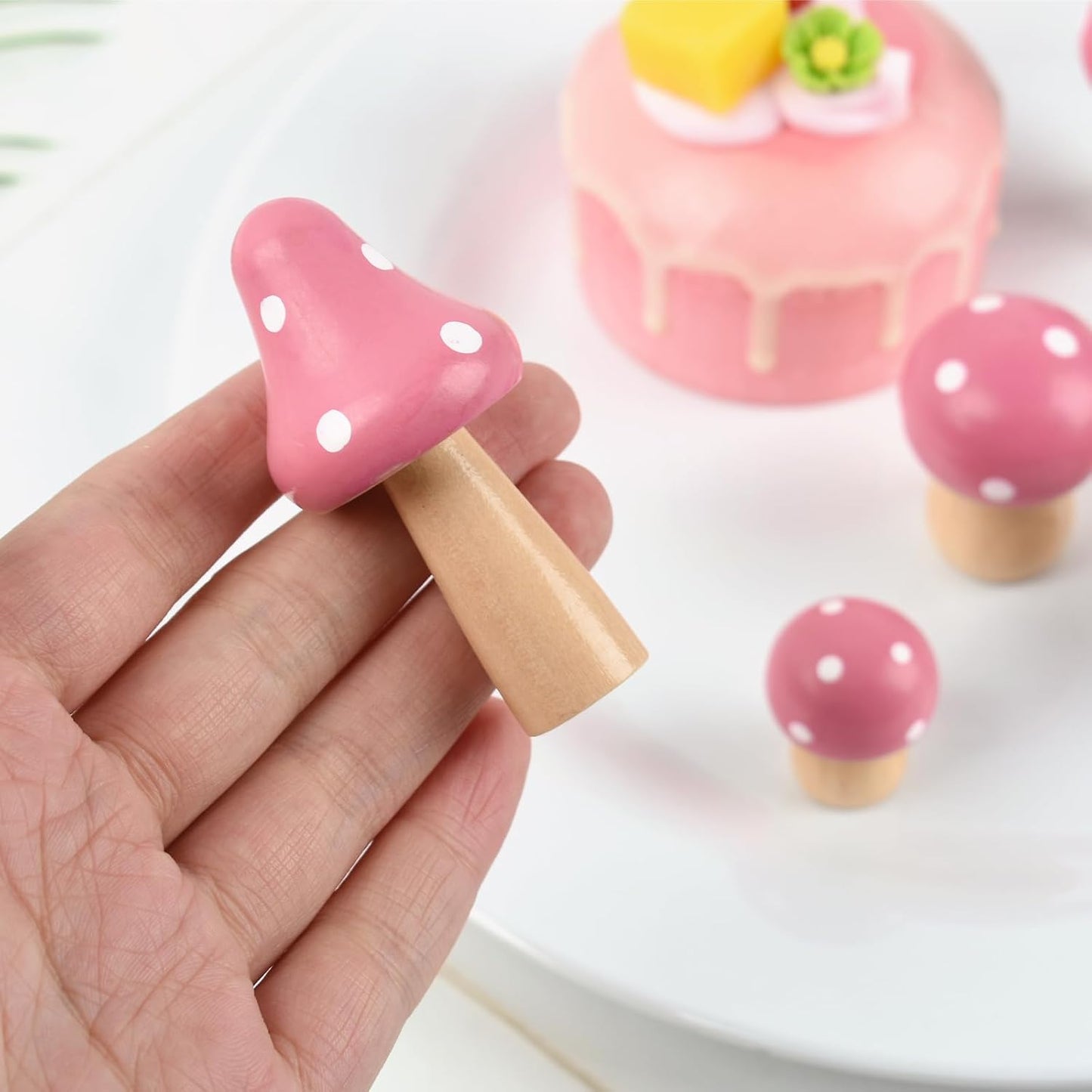 Mini Wooden Mushrooms Fairy Garden Accessories for Miniature Garden Flower Pots / Set of 6