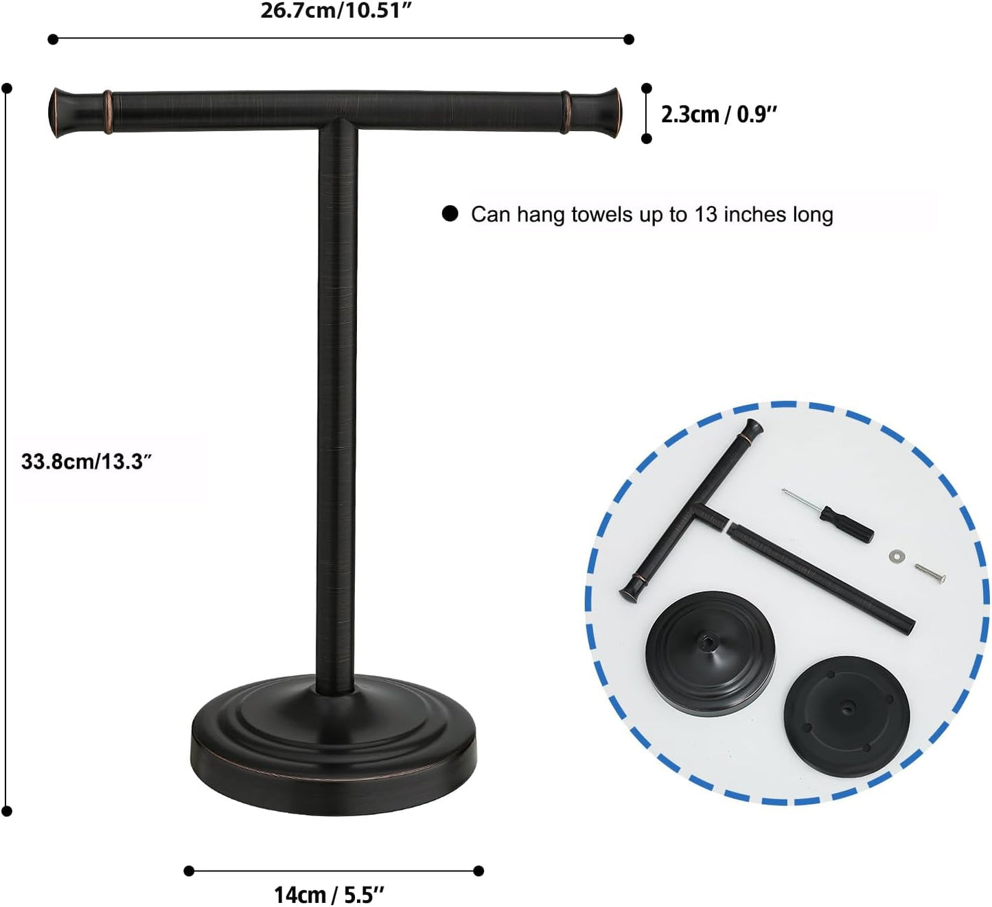 RUMOSE Oil Rubbed Bronze Hand Towel Holder Stand Countertop Towel Rack | 13 Inch Bathroom Kitchen Vanity T-Shape Towel