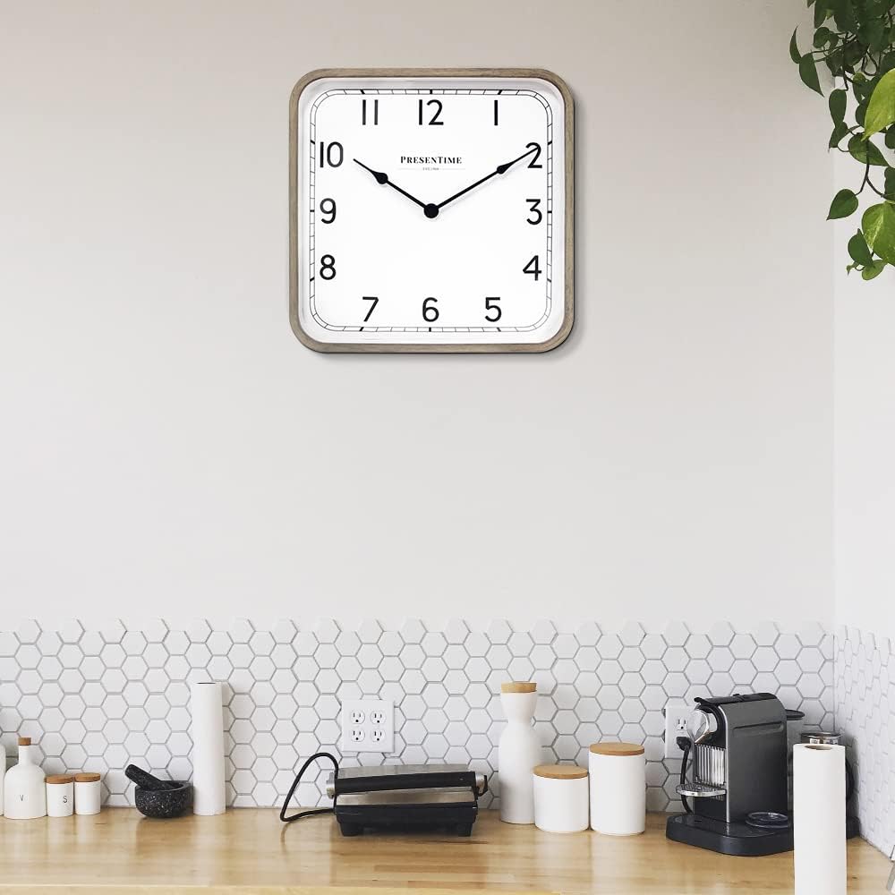 16" Anton Modern Farmhouse Square Clock | Silent No Ticking, Wall Art and Timepiece for Home Decoration/Wall Décor