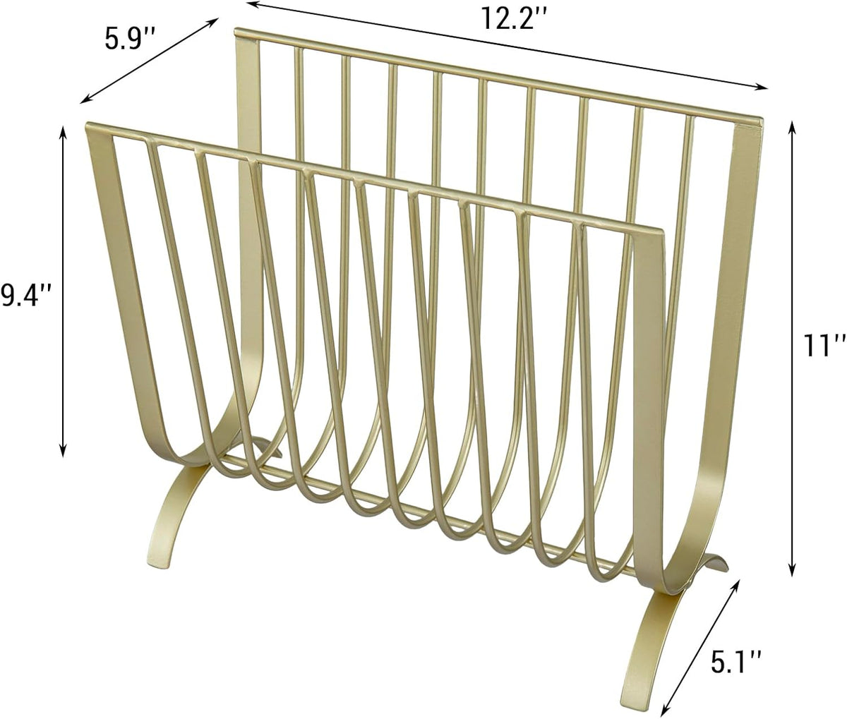 MyGift Brass Metal Mid-Century Wire Magazine Rack – Deluxe Tabletop or Floor Standing Sling Basket for Magazines and
