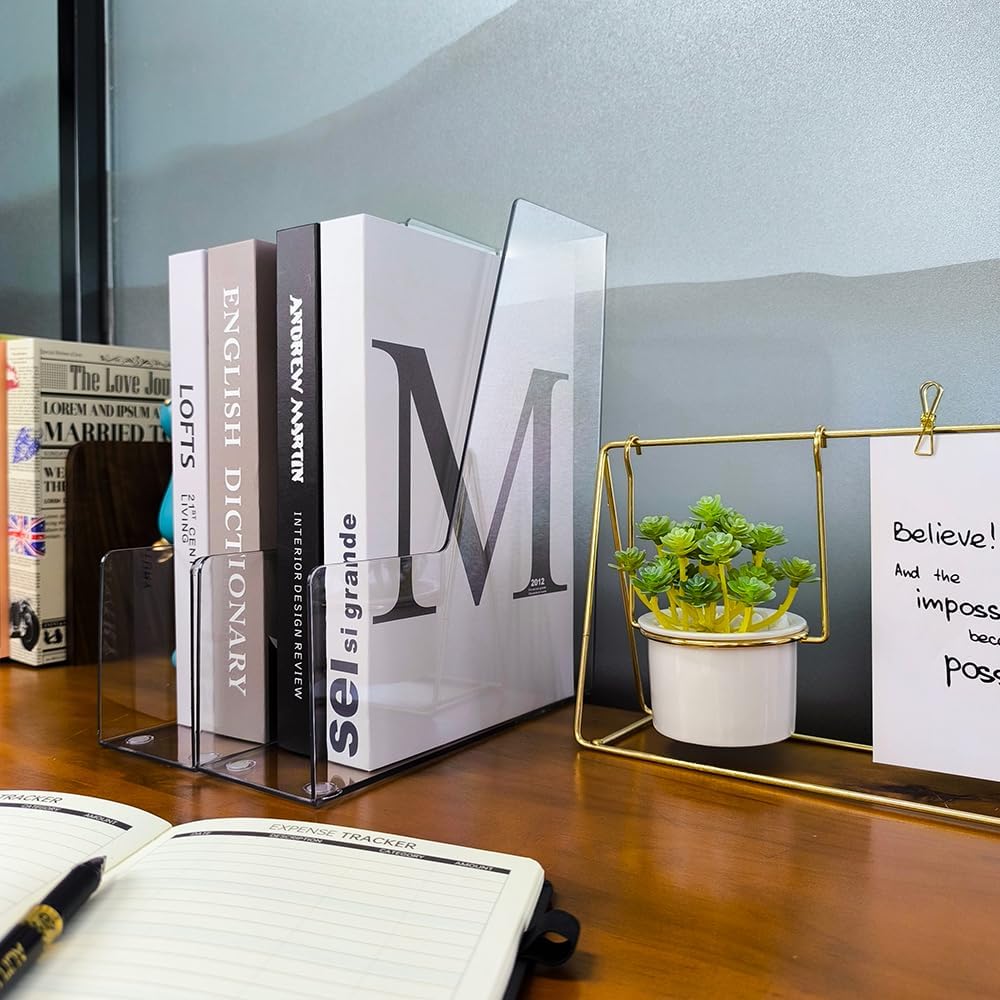 Clear Vertical File Holder, 2 pack, for Home Office | Clear plastic Magazine Organizer, 2-pack. Multi-purpose document
