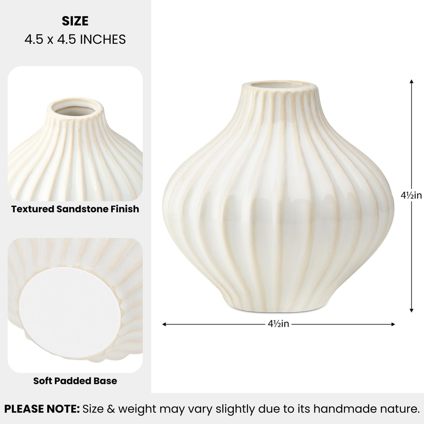 4" Ribbed Ceramic Bud Vase for Flowers / 4.5-inch / White / 4.5 Inch
