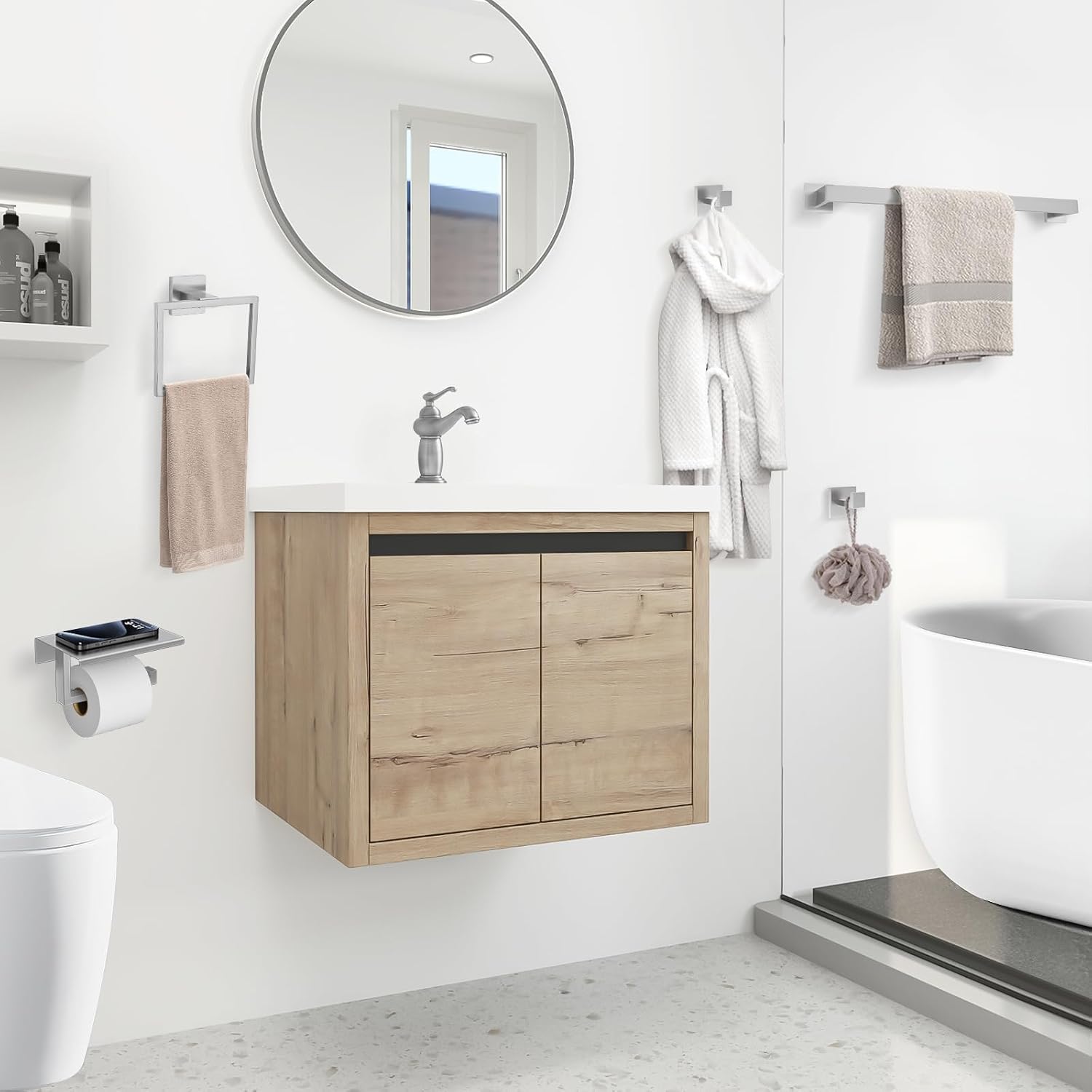 YACVCL 5 Pieces Brushed Nickel Bathroom Accessorie Set 23.6 Inch Towel Bar Set SUS304 Stainless Steel Towel Holder Set