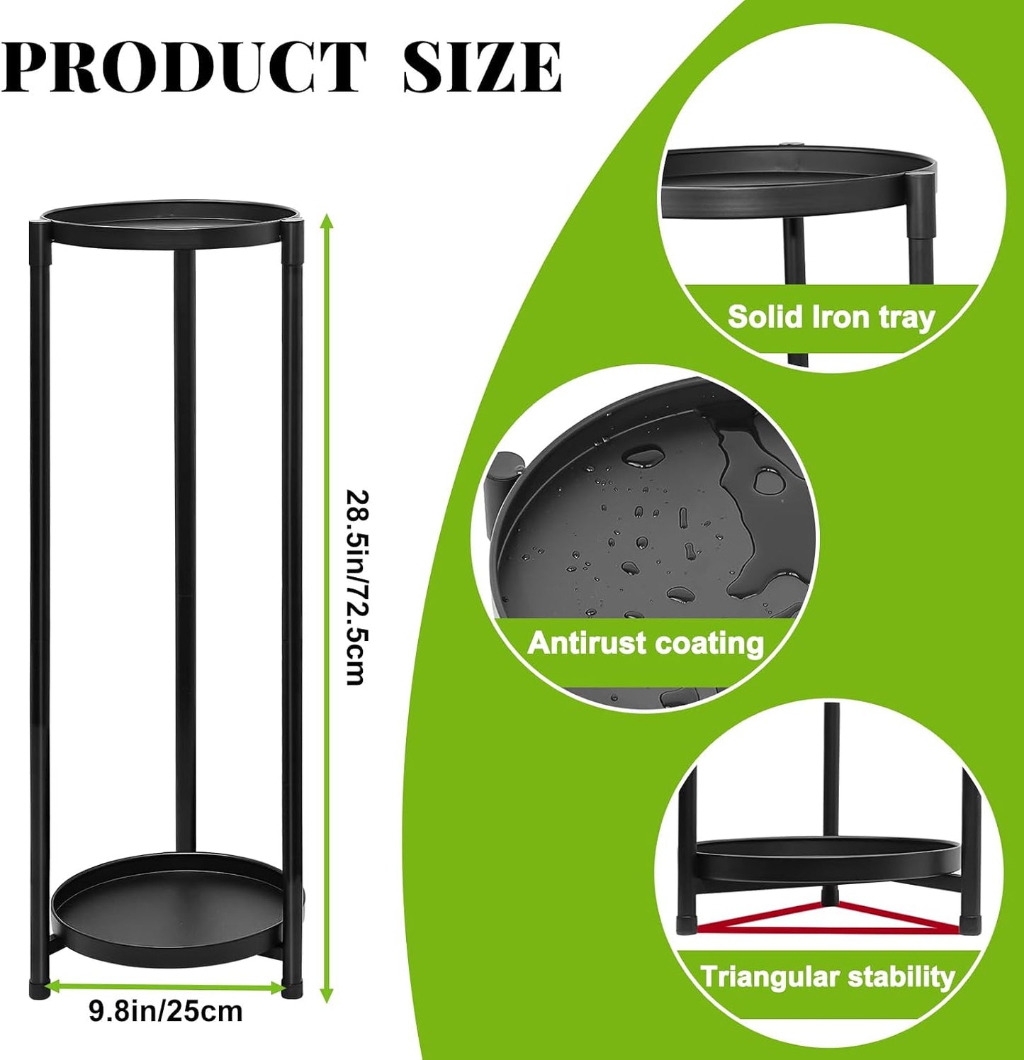 2 Tier Plant Stand Indoor Tall, Black Corner Tiered Round Plant Stand for Indoor Multiple Plants, Metal Flower Pot