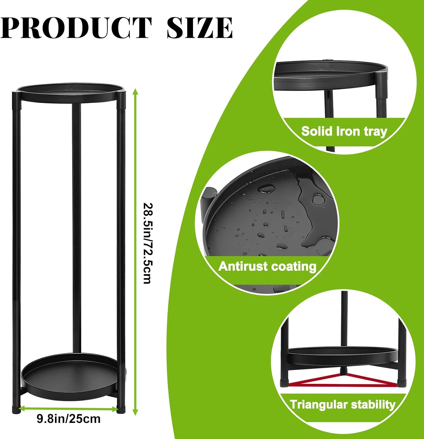 2 Tier Plant Stand Indoor Tall, Black Corner Tiered Round Plant Stand for Indoor Multiple Plants, Metal Flower Pot