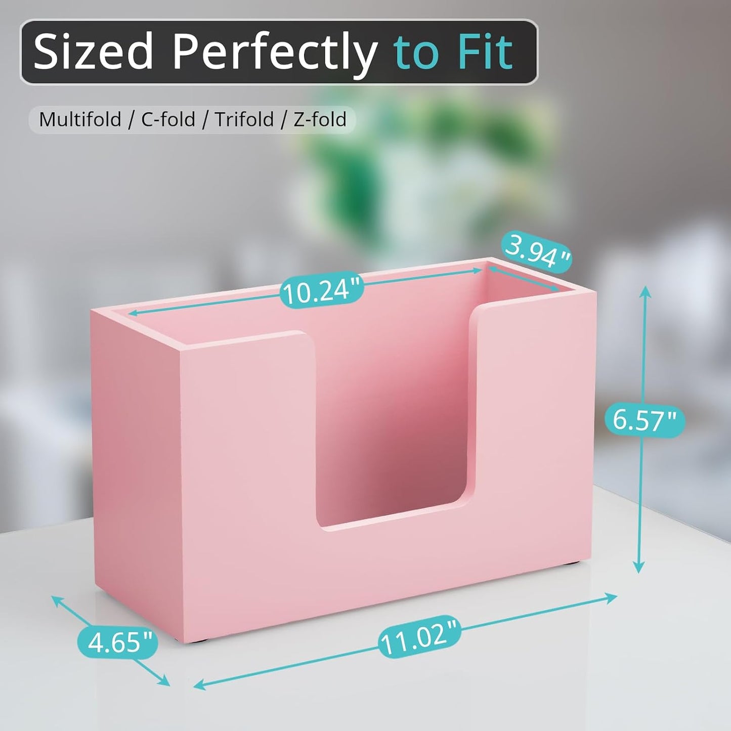 Paper Towel Dispenser Countertop, Wooden Bathroom Paper Towel Holder, Pink Napkin Holder for Kitchen, Countertop