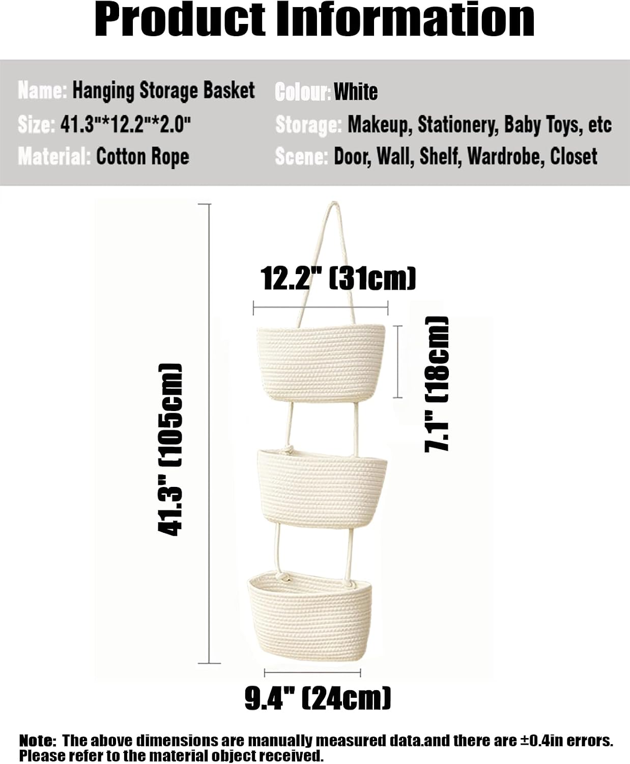 Wall Hanging Cotton Baskets / White