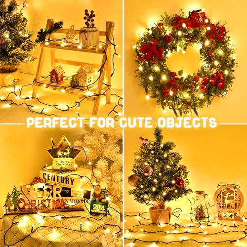 Christmas Lights Outdoor Battery Operated String Lights Total 100LED 33Ft with Timer 8 Modes 16.4Ft*2 Waterproof Outdoor Indoor for Christmas Decor, Warm White, 2-Pack