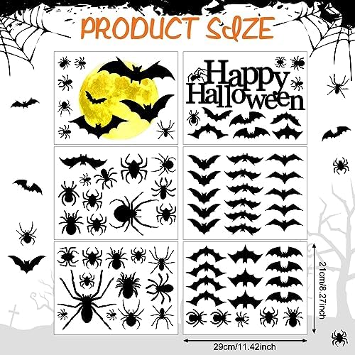 Qeeenar 76 Pcs Halloween Wall Decals Stickers Bats Wall Decor, 6 Sheets