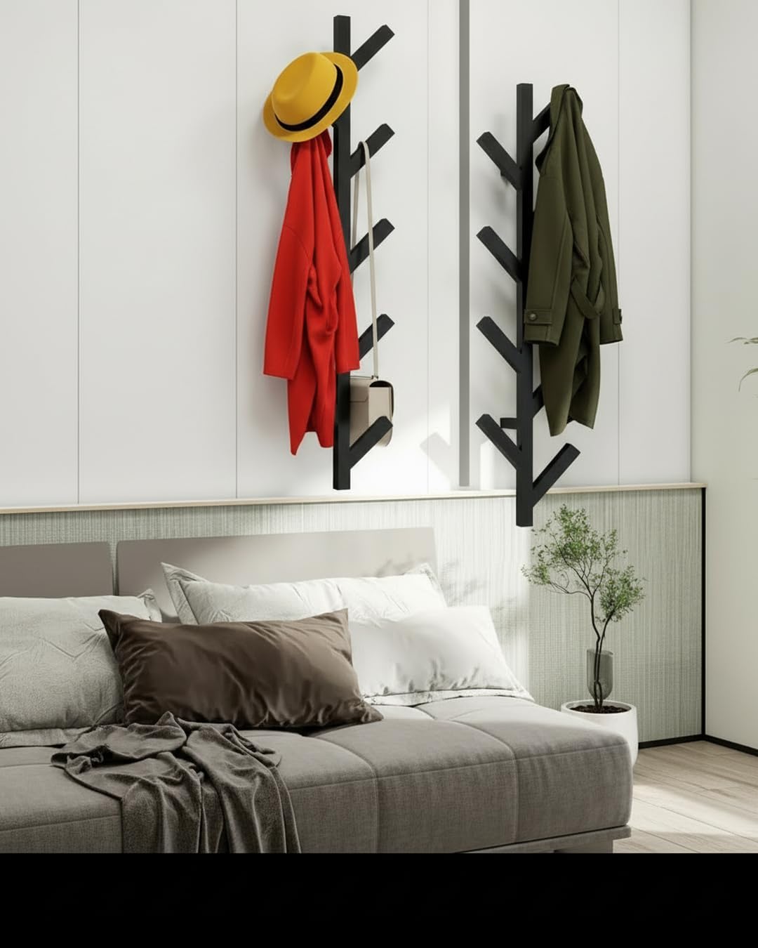 Vlush 2Pack Wall Mounted Coat Rack - 9 Hooks, Modern Metal Design, for Hats, Coats, and Bags - Suitable for Entryways