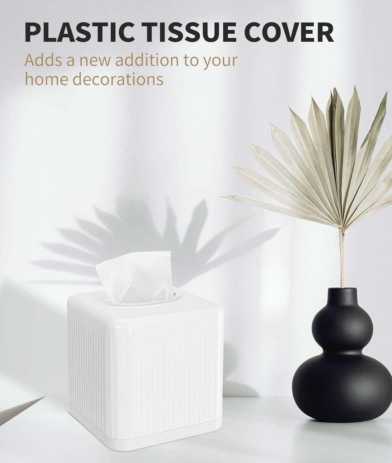 Square Plastic Tissue Box Holder Decorative Tissue Cover Modern Cube Facial Tissue / White