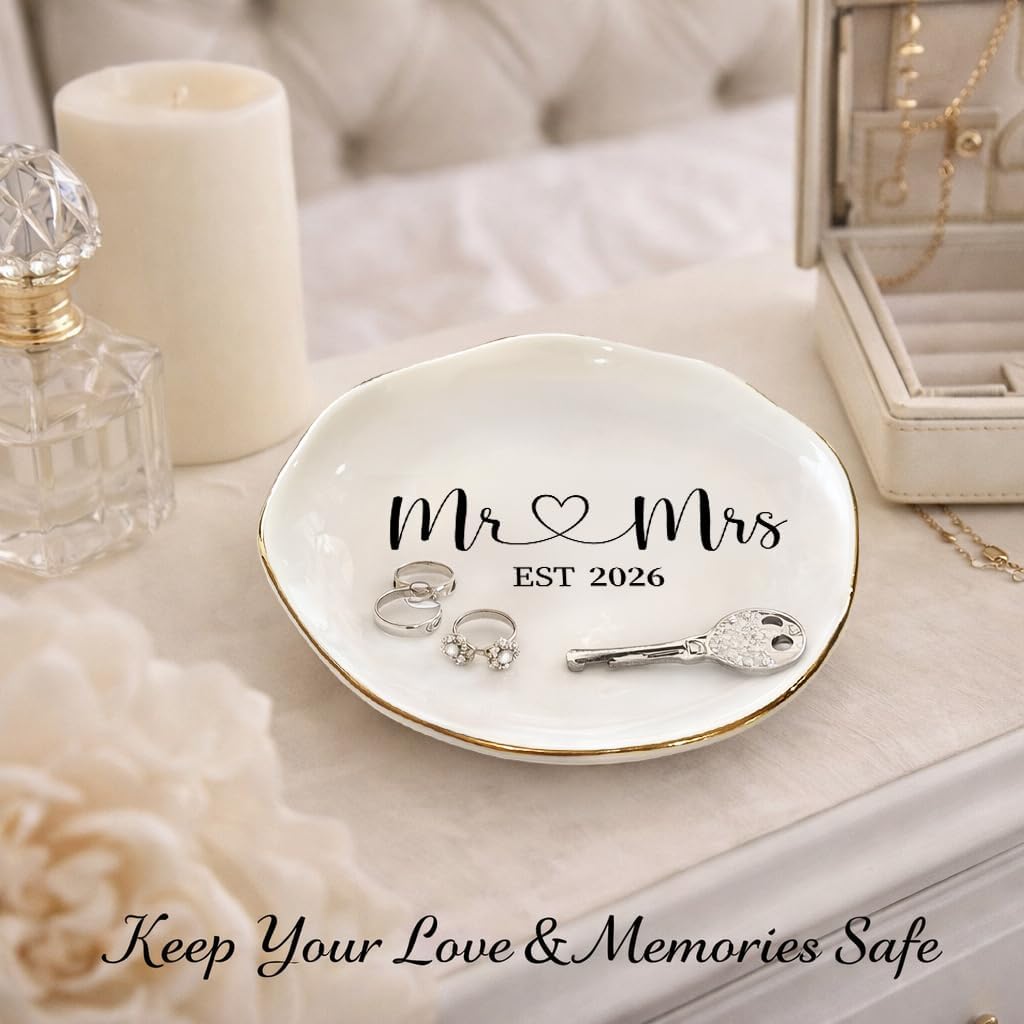 Elegant Ceramic Ring Holder for Engagement / Mr & Mrs EST 2026