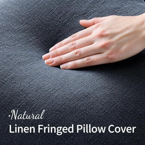 MIULEE Linen Fringe Decorative Euro Throw Pillow Covers Indigo Blue 26x26