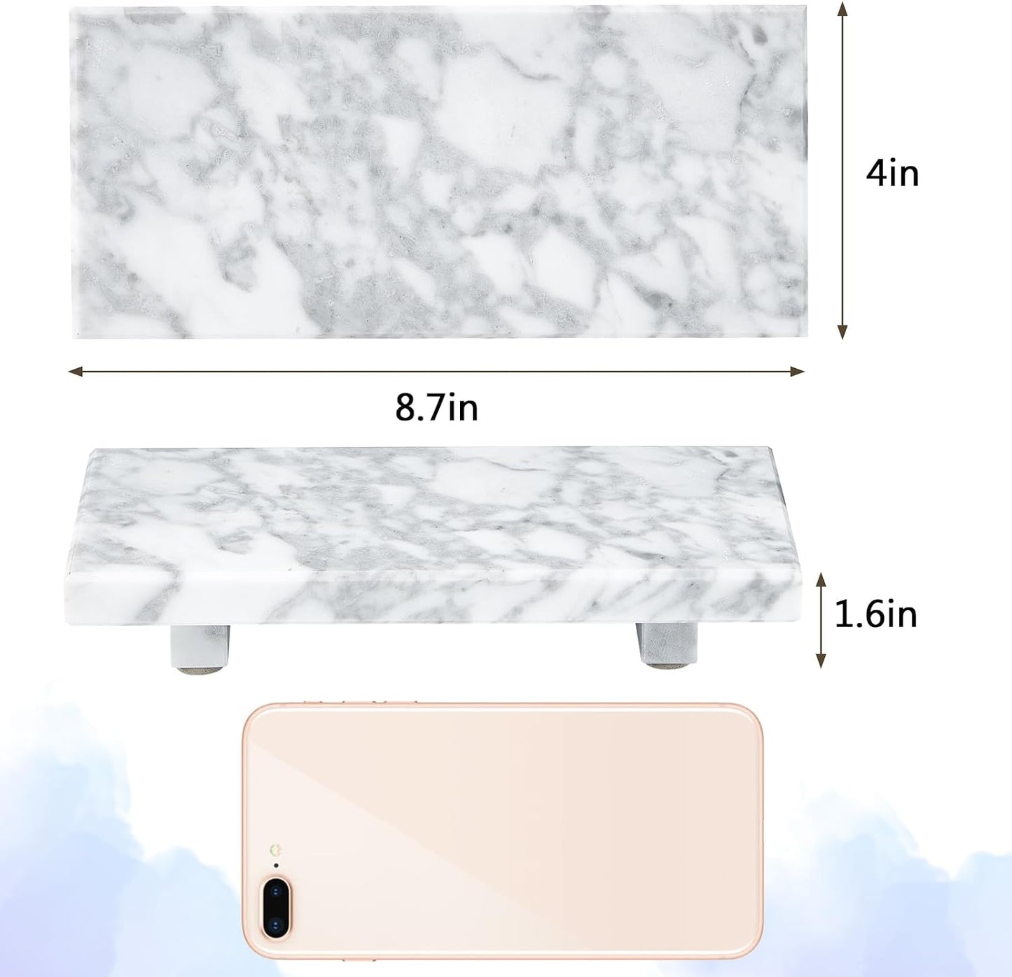 Vanity Organizer / Natural Marble Tray Pedestal Stand / White / 8.7 x 4 x 1.6