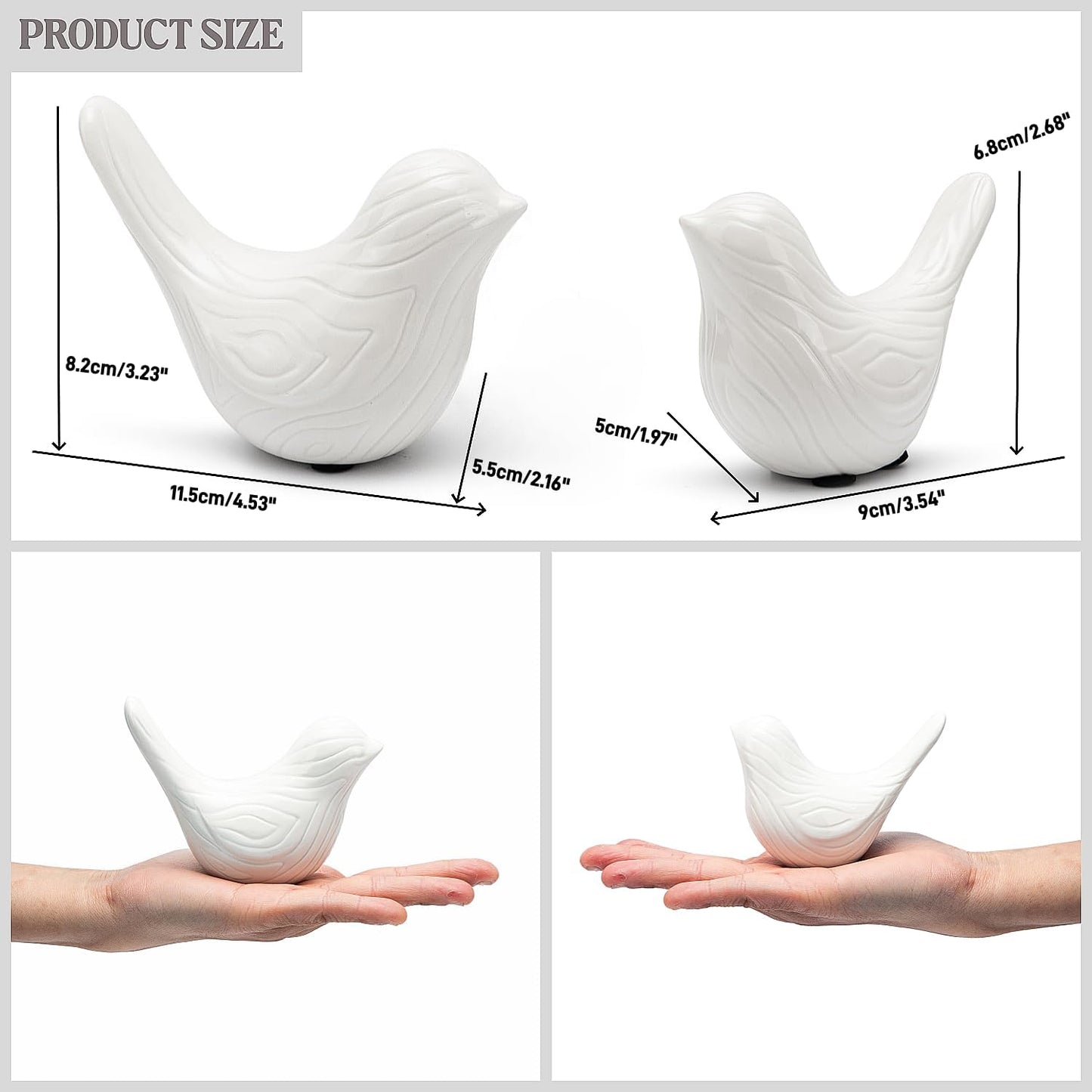 Small Ceramic Birds Statue / White / Set of 2