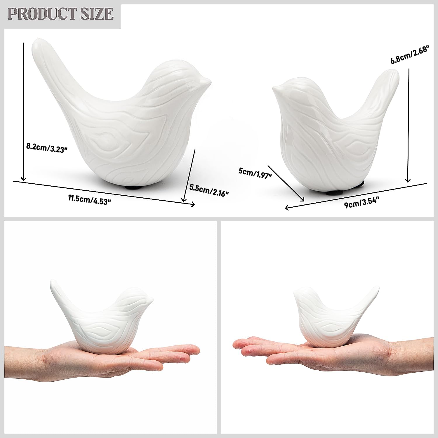 Small Ceramic Birds Statue / White / Set of 2