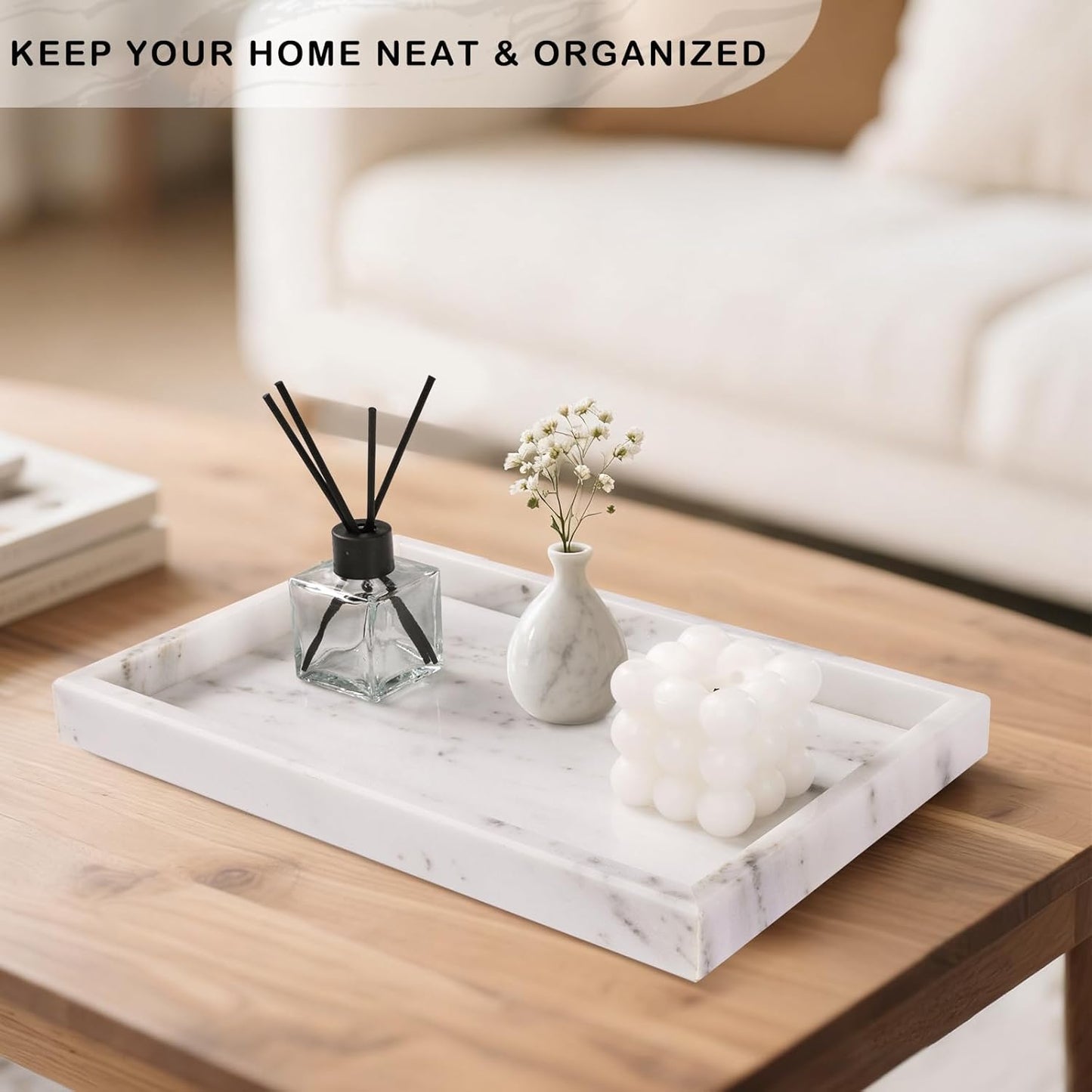 Marble Tray / Bathroom Tray for Countertop / Starry White