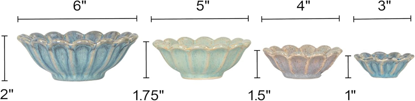 4-Piece Stoneware Flower Shaped Bowl Set in Reactive Glaze / Pastel Tones