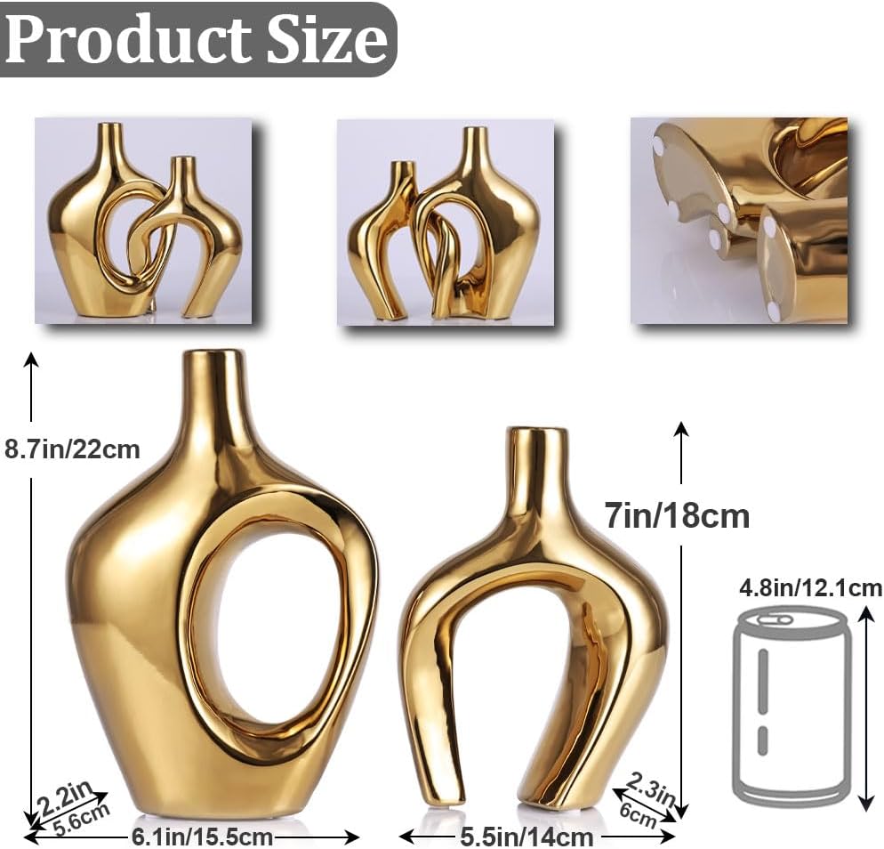 Hollow Ceramic Vases / Gold / Set of 2