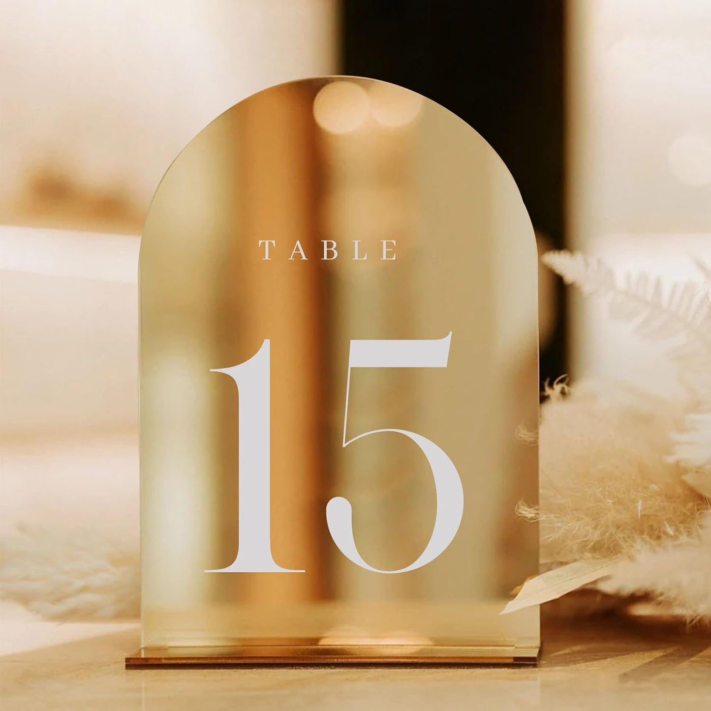 Gold Wedding Table Numbers 1-15 with Stands,15 Pack 5x7" Gold Mirror Acrylic Arch Sign with Stand Acrylic Arch Table