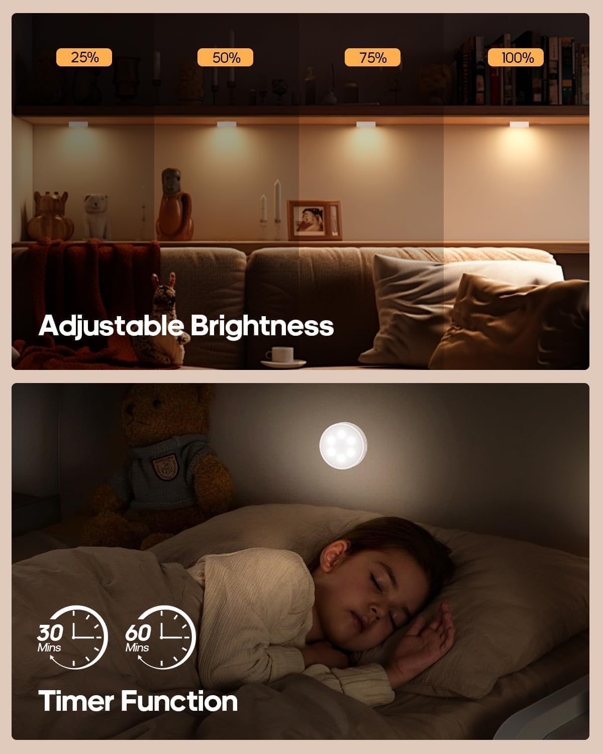Puck Lights with Remote, Rechargeable White&13 RGB Colors Tap Lights, 6Pack | Under Cabinet Lights with Dimmer and