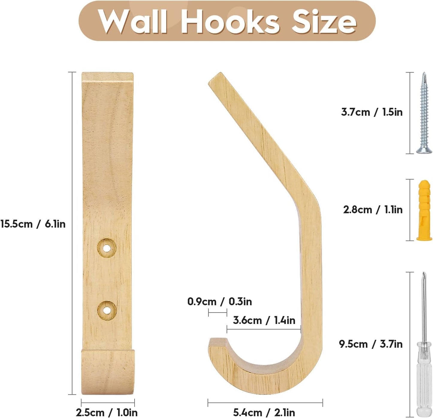 Wooden Coat Hooks Wall Hooks / Natural / Set of 6