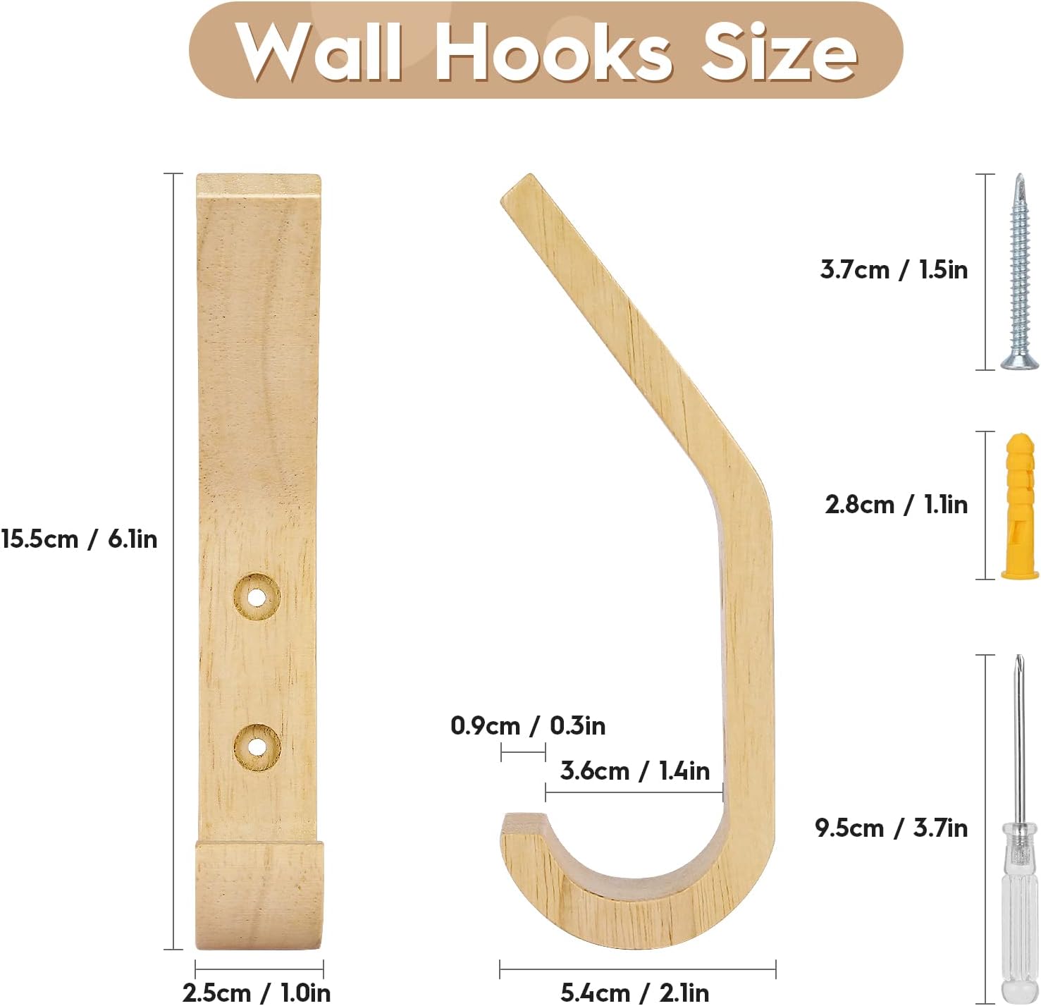 Wooden Coat Hooks Wall Hooks / Natural / Set of 6