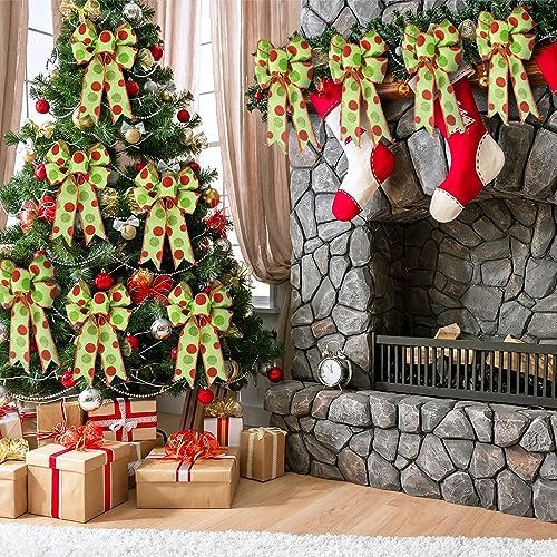 Lyrow 16 Pcs Large Christmas Bows Polka Dot Christmas Tree Bow