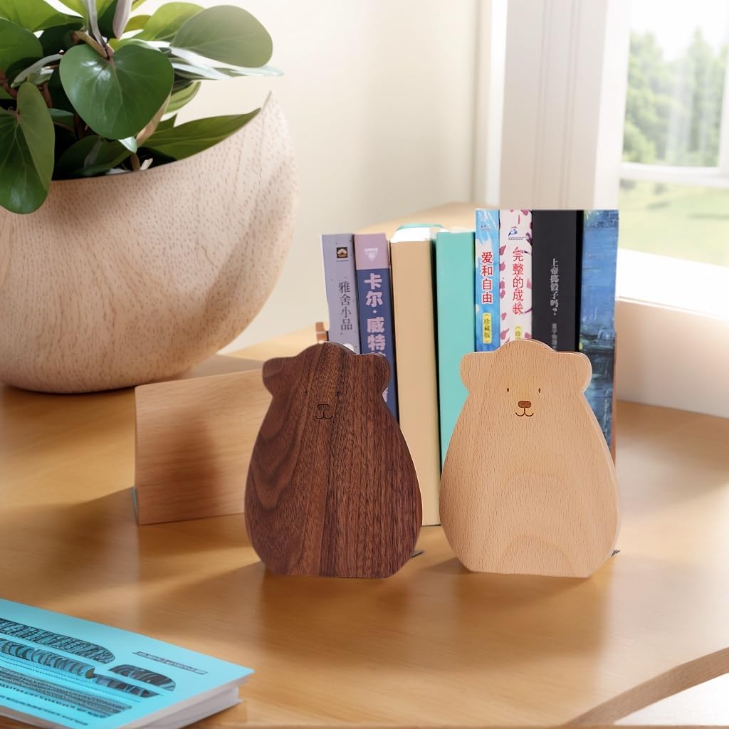 Bear-Shaped Book Ends / Black Walnut Wood Bear