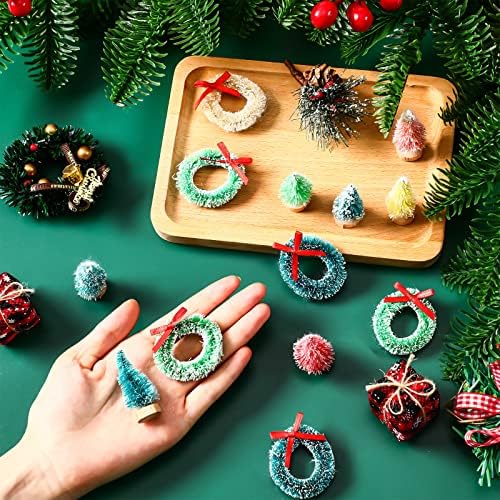 Zubebe 36 Pcs Bottle Brush Trees Mini Sisal Wreaths Frosted Christmas