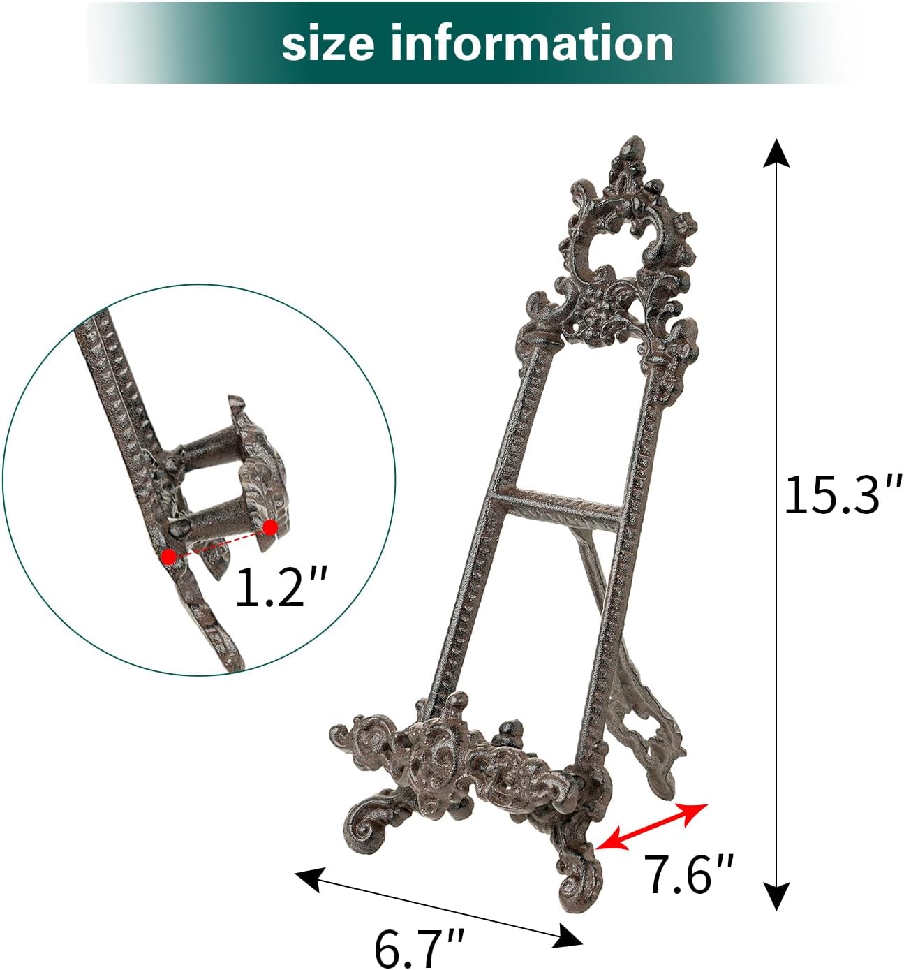 Sungmor Vintage Cast Iron Cookbook Stand, 15.5 Inches Tall Antique Brown | Small Ornate Easel Fleur De Lis Stand,Table
