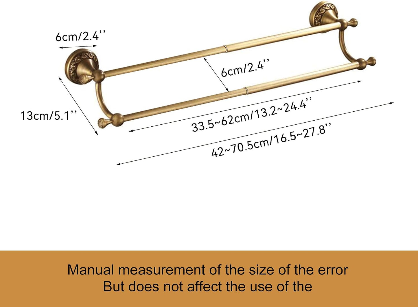 Wall Mounted Bathroom Double Towel Rack, Towel Bar Adjustable 15.5 to 27.5 Inch Antique Brass Pattern Carving,Brushed