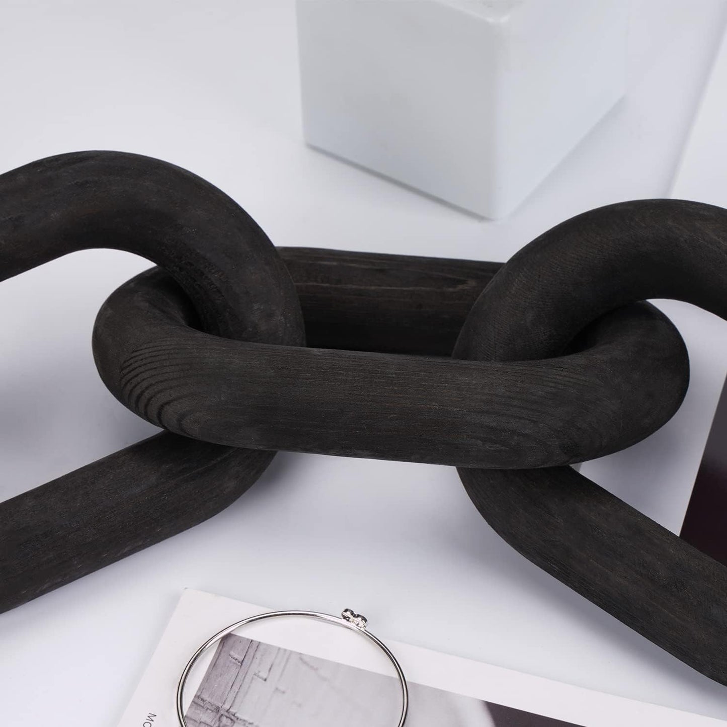 5 Link Chain Decor Hand-Carved Wooden Aesthetic Crafts / Black