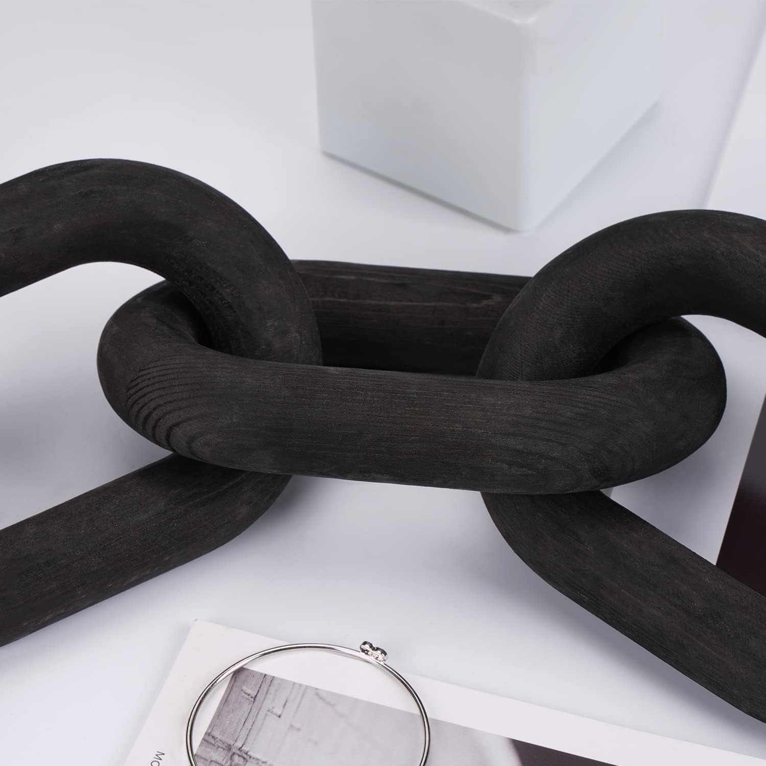 5 Link Chain Decor Hand-Carved Wooden Aesthetic Crafts / Black