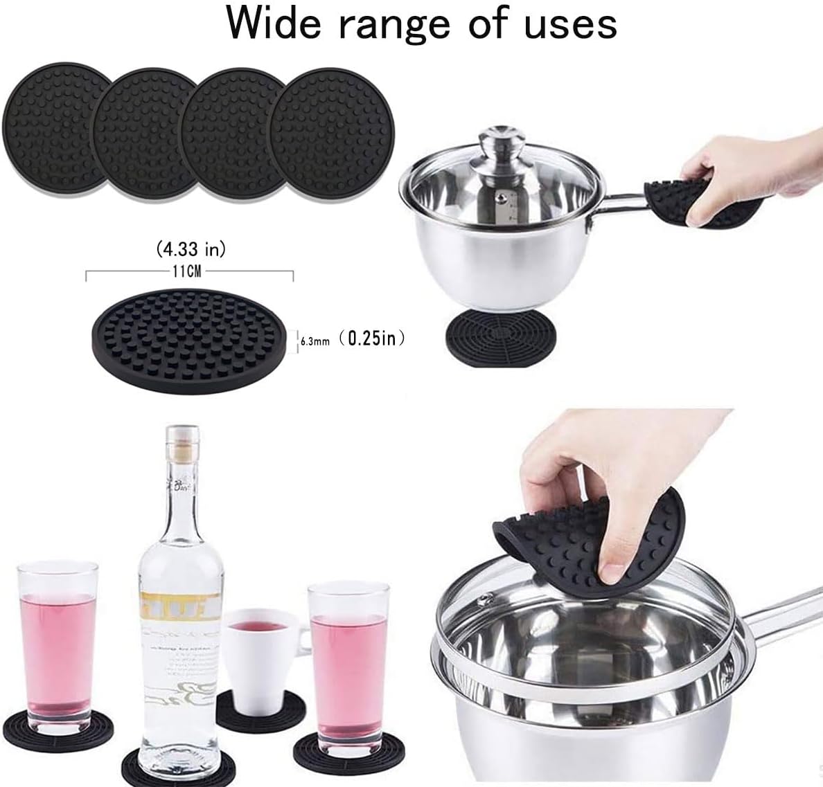 Silicone Drink Coasters / Black / Set of 12