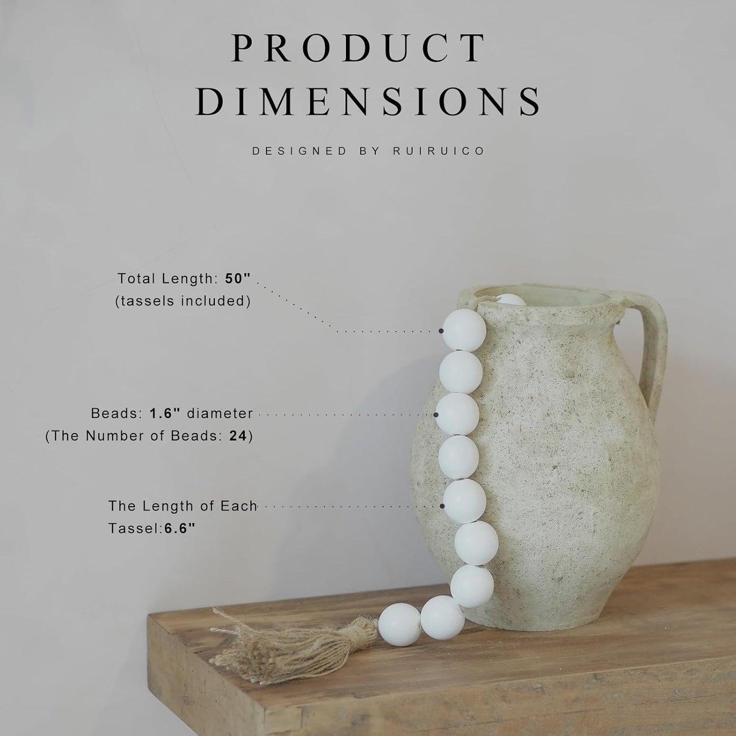 Wooden Beads Garland / 50 Inches / White