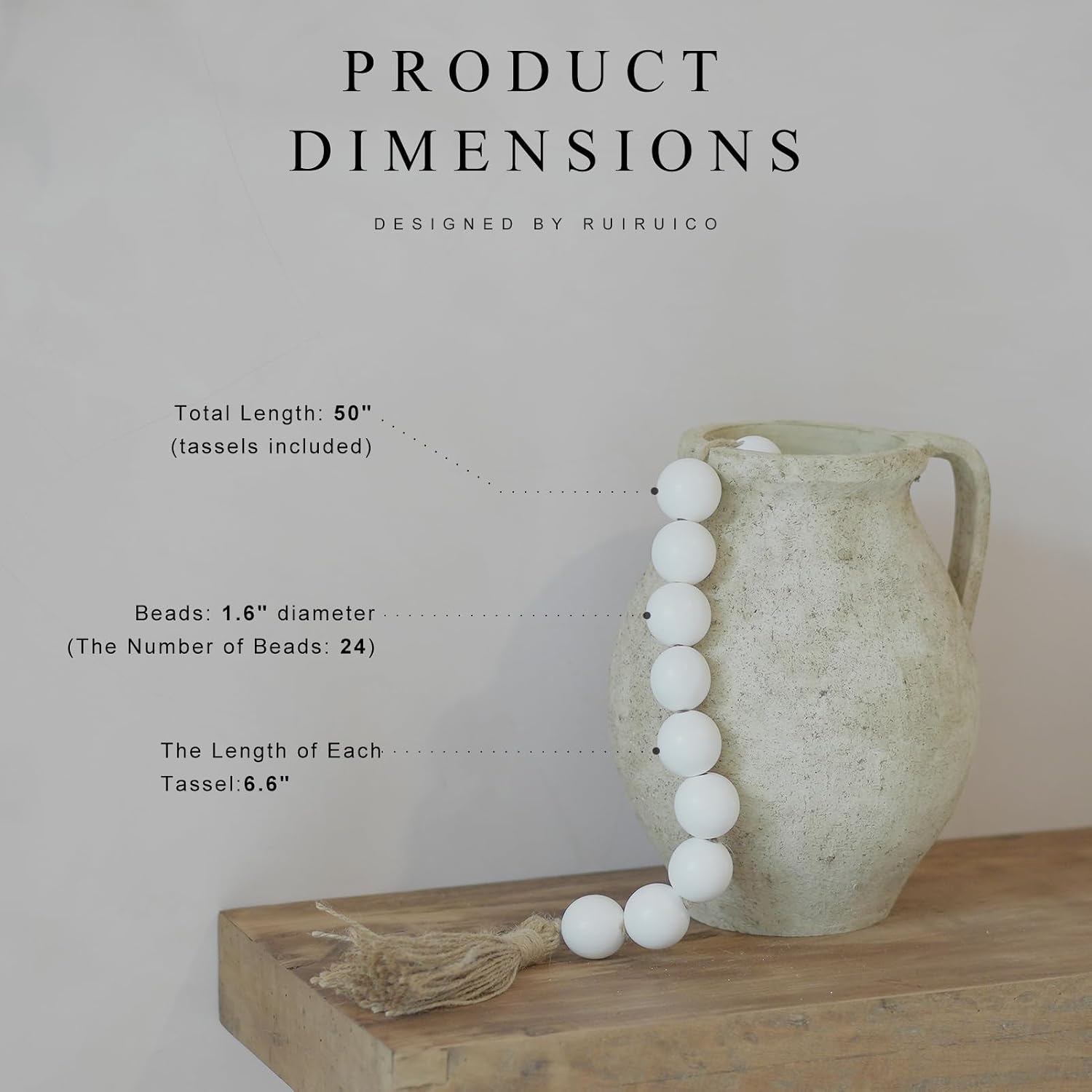 Wooden Beads Garland / 50 Inches / White