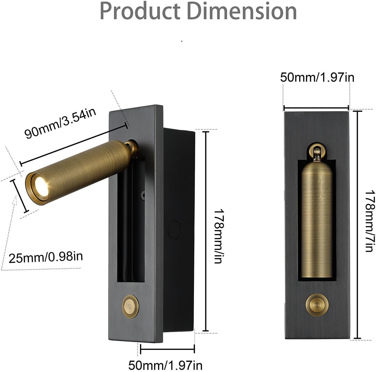 LED Bedroom Lamp Headboard Wall Light Sconce, Bedside Reading Light Recessed Push Switch Wall Lamps, Hotel Bed Side