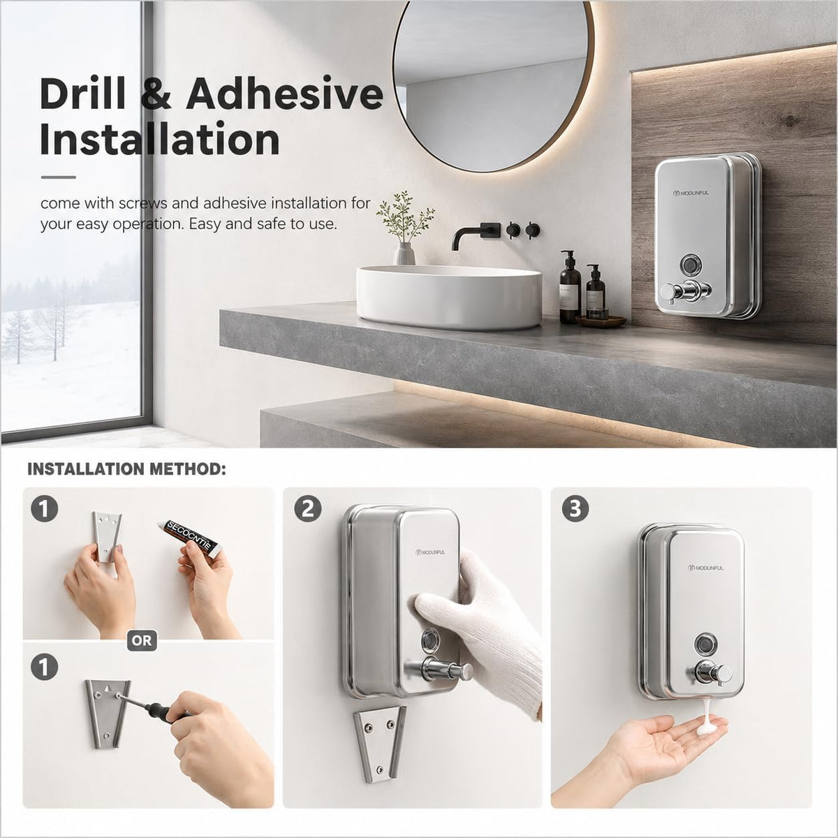 Stainless Steel Soap Dispenser for Kitchen Wall Mount – 27oz Vertical | Durable Design for Busy Households, Family Use