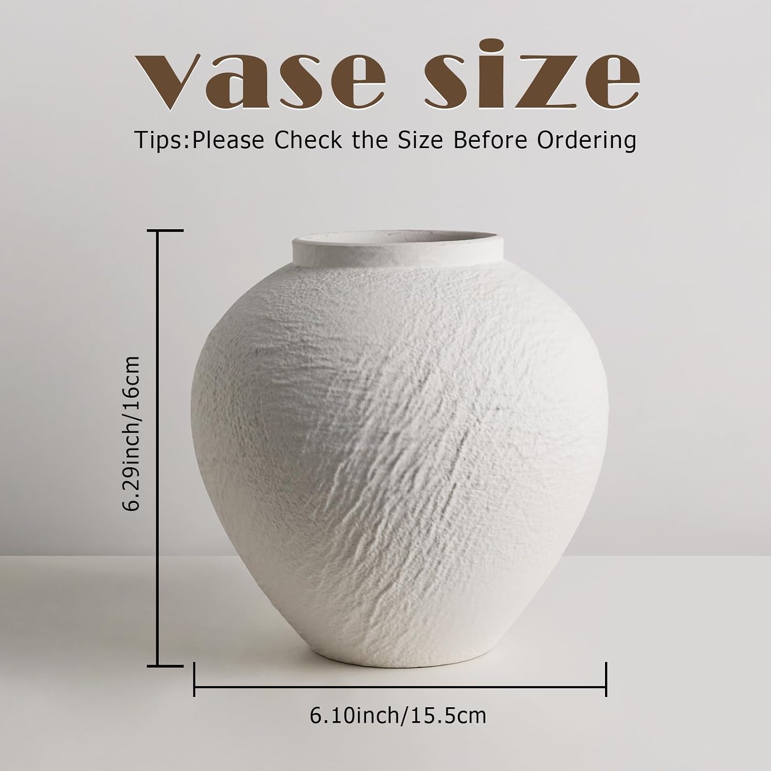 Vintage Stone Textured Ceramic Vase / White Texture 6.3'' Tall