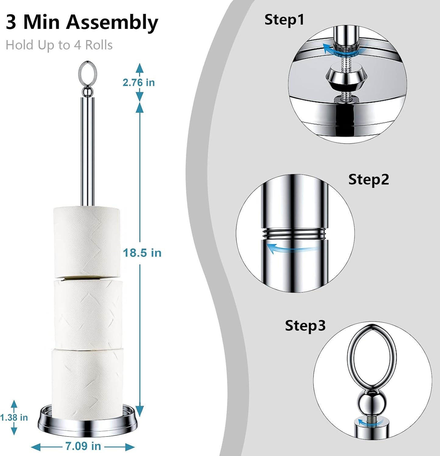ROLABAM Heavy Weighted Toilet Paper Holder (with Reserve Function) Free Standing Toilet Paper Storage，Spare Toilet