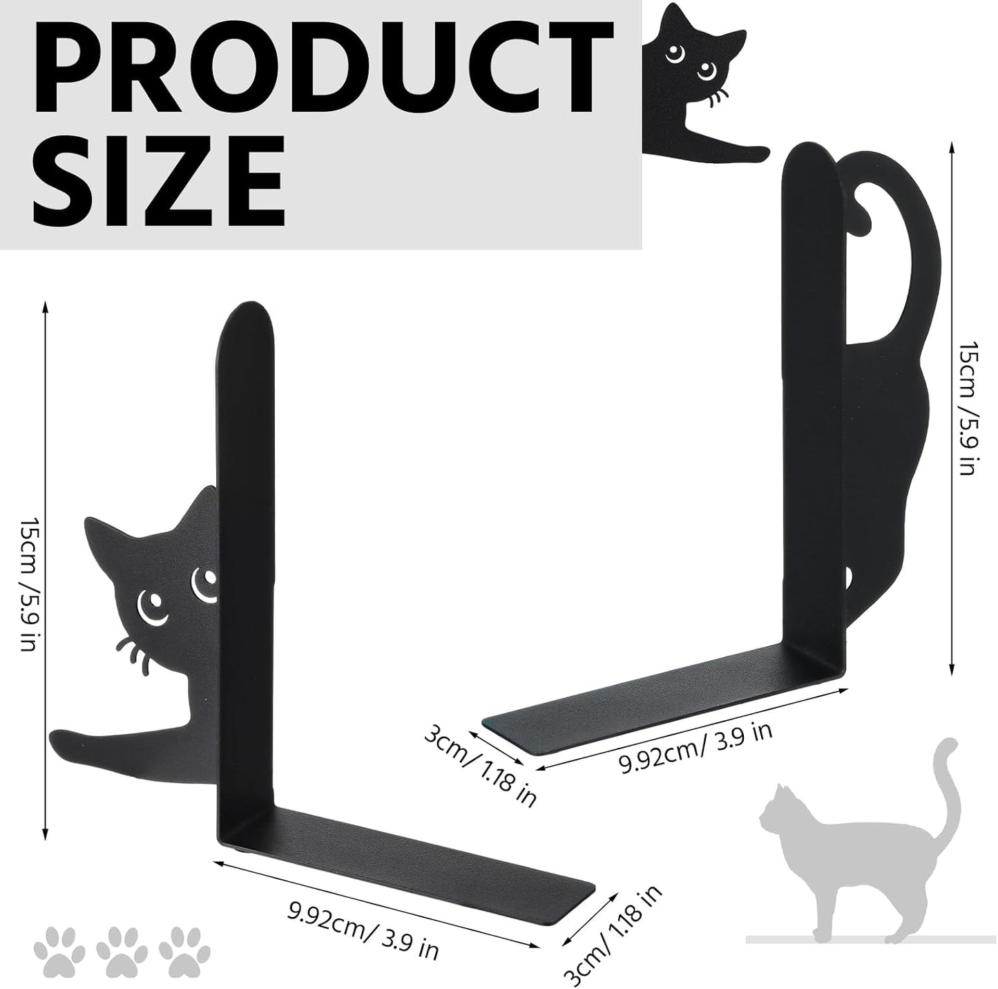 Stretching Cat Metal Bookends Styles Book Ends / Stretching Cat / Black / Set of 2