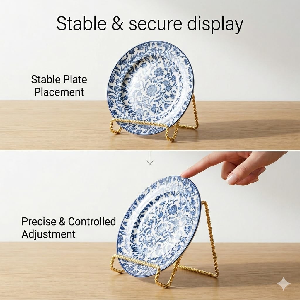Plate Display Stands Mini Twist Wire Display Easel Holders for Decorative / Gold / 3 Inch / Set of 6