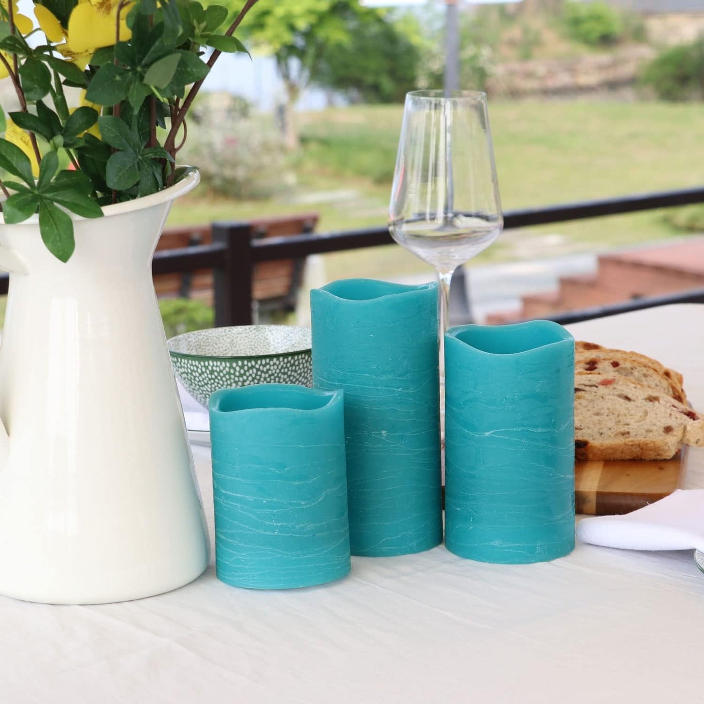 Rhytsing Turquoise Battery Operated Flameless Led Candles with Timer Function for Summer and Weddings, Warm White