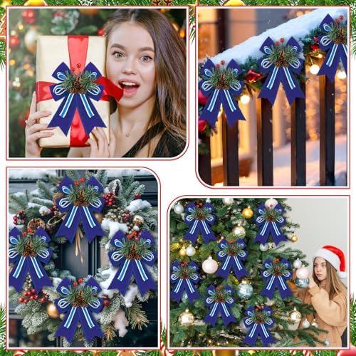 Moucuny 6 Pcs Christmas Velvet Bows Blue Plaid