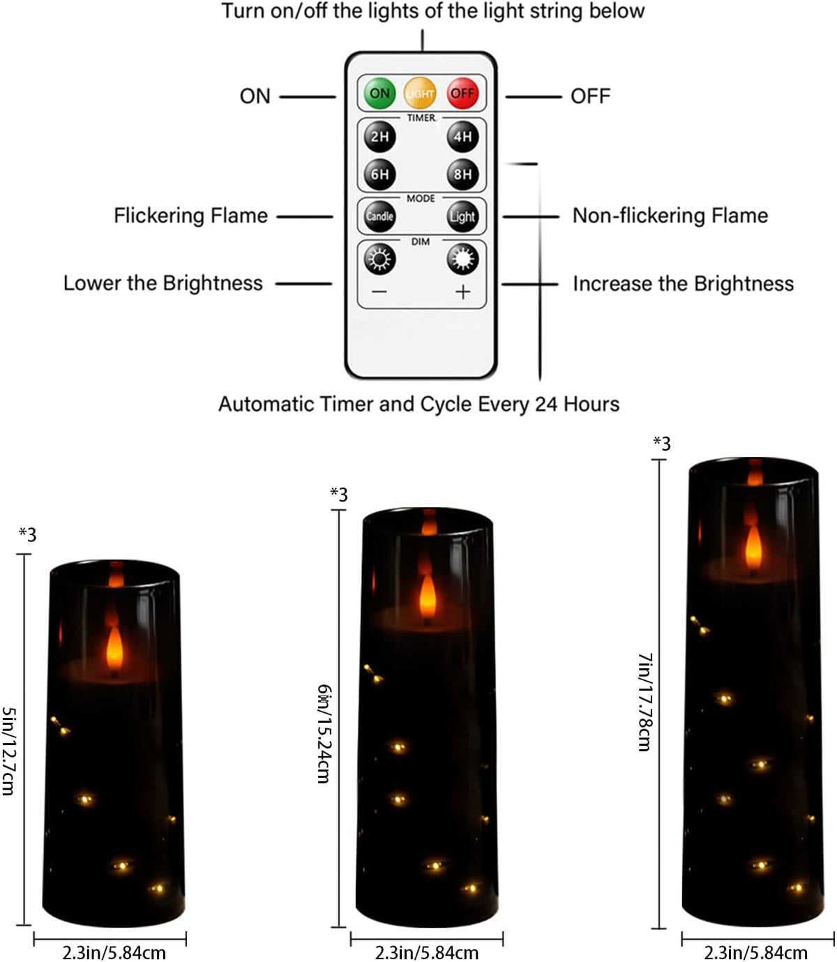 Nimiko Flickering Flameless LED Candles, 9 Pcs with Embedded Star String, Acrylic LED Pillar Candles with Remote