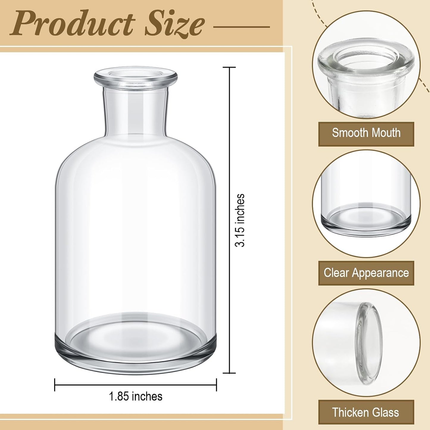 Small Glass Bud Vases Bulk Mini Flower Vases for Centerpieces / 3.15 Inch / Transparent / Set of 54